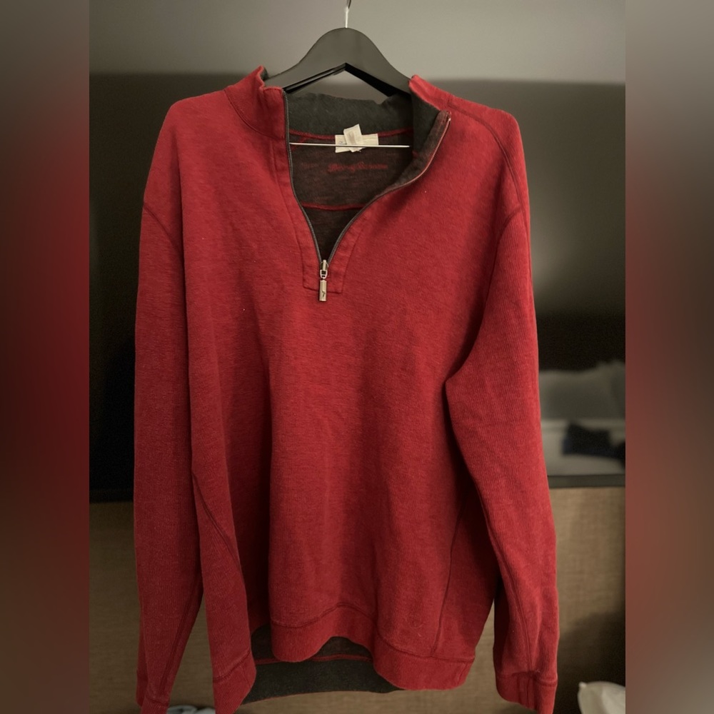 Tommy Bahama 1/4 Zip Reversible Sweatshirt Sweater Mens XXL Gray maroon GUC Cozy